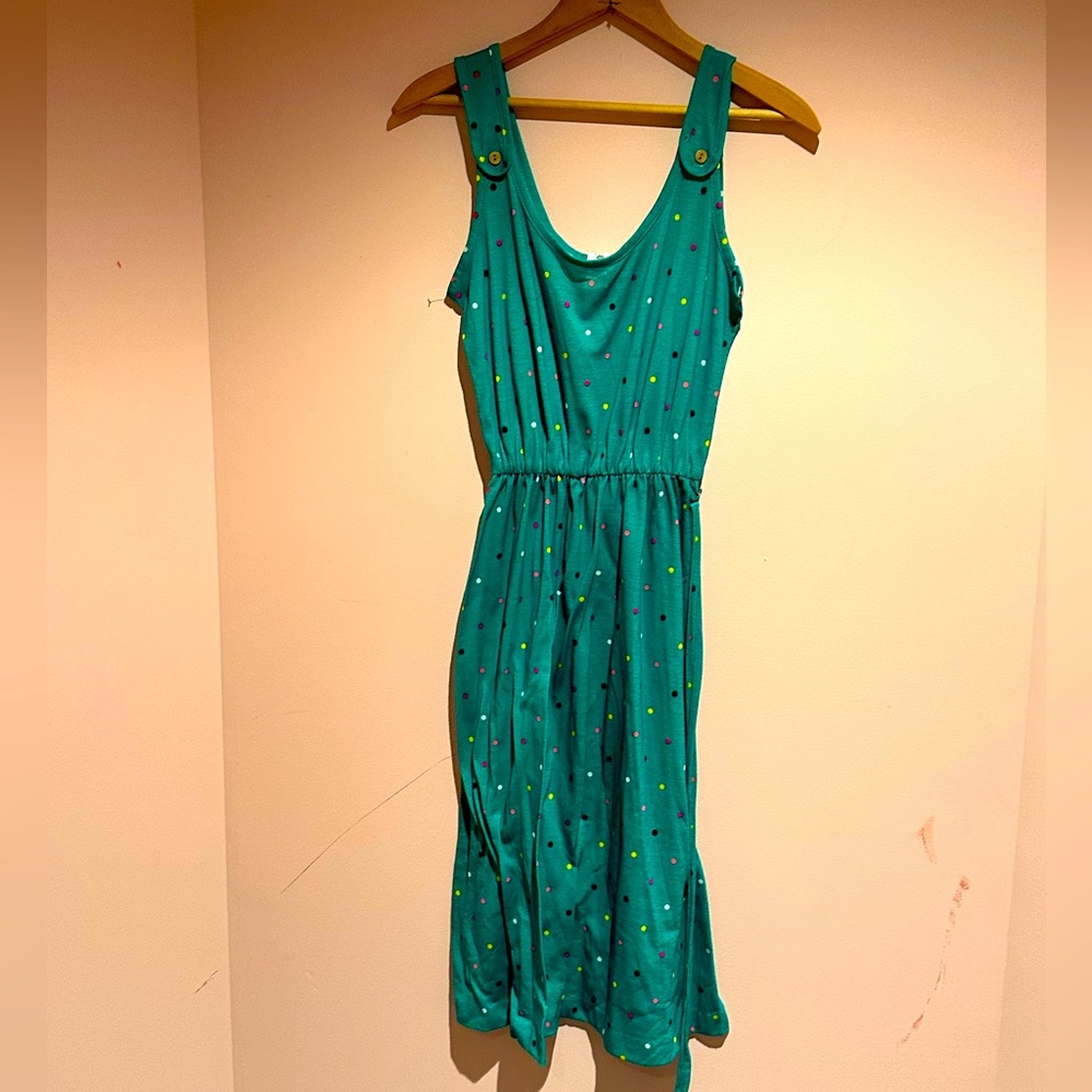 Vintage Teal Polka Dot Sleeveless Midi Dress